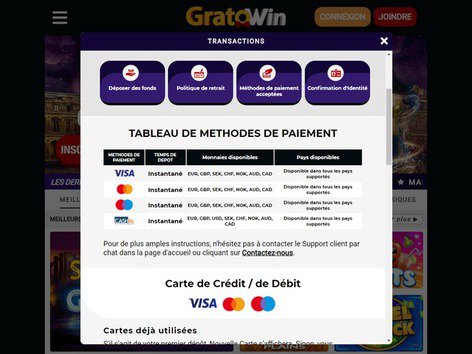 Gratowin Casino Cashier Screenshot