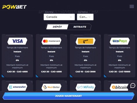 PowBet Casino Cashier Screenshot