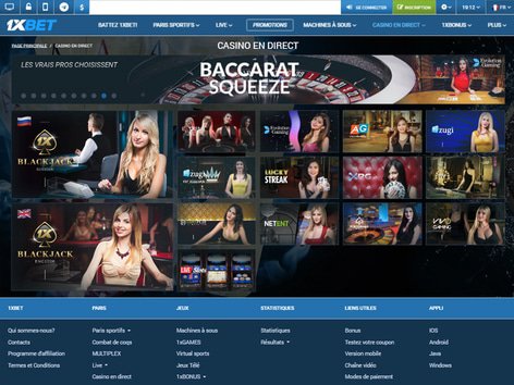 1xBet Casino Website Screenshot