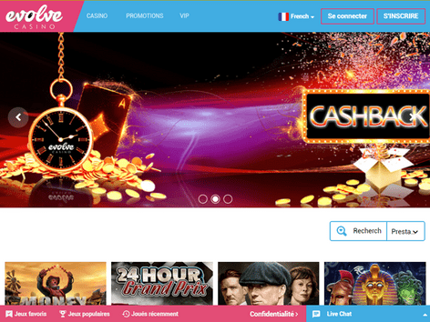 Evolve Casino Website Screenshot