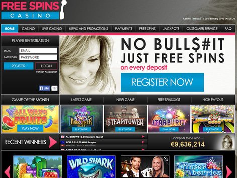 Free Spins Casino Website Screenshot