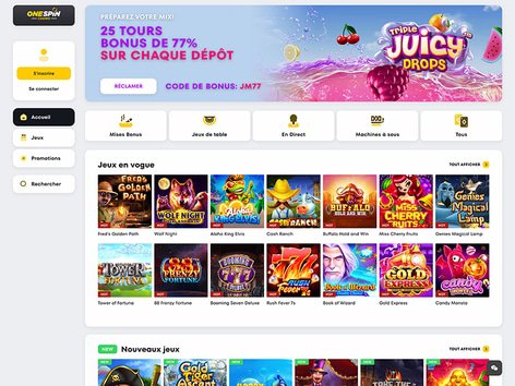 One Spin Casino Website Screenshot