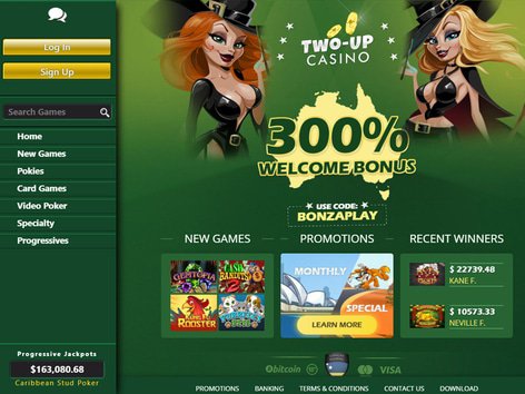 Two Up Casino Website Screenshot