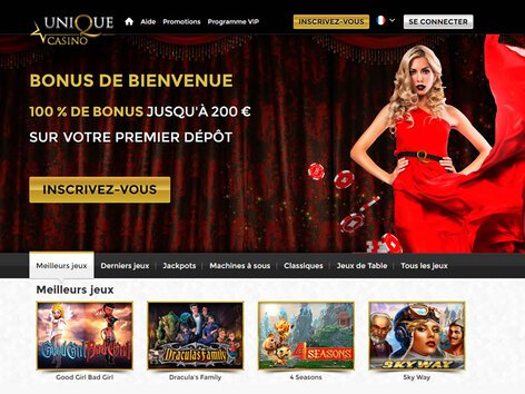 Unique Casino Website Screenshot