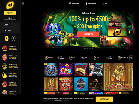 Zet Casino Website Screenshot